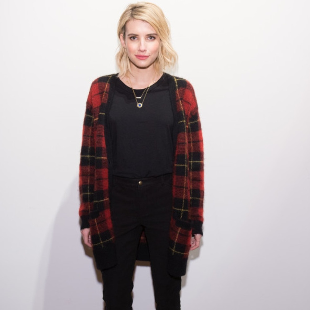 POLO RALPH LAUREN WOOL PLAID BOYFRIEND CARDIGAN S